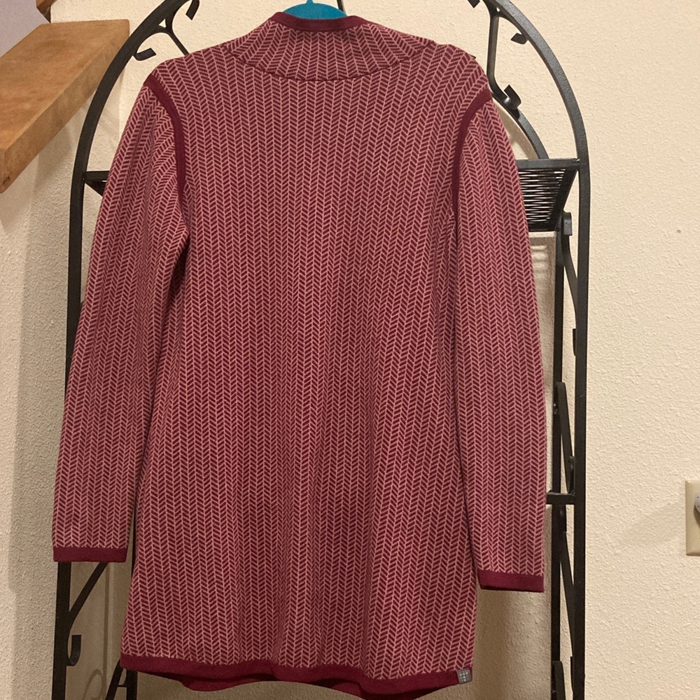 Title Nine Women's Maroon and Cream Cowl Neck Merino Wool Sweater